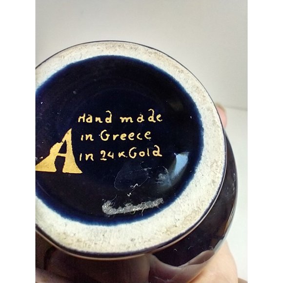 Vintage Cobalt Blue & Gold Vase Handmade In Greece W/ 24 K Gold - Picture 8 of 8